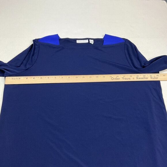 Susan Graver Tunic Blouse Blue Color-Block Stretchy Shirt 3/4 Sleeve Top Large - Picture 7 of 11